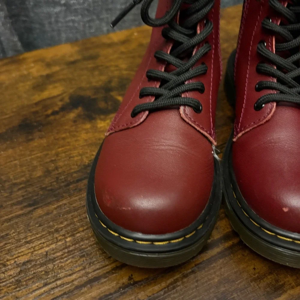 Dr. Martens 1460 Juniors‎ Burgundy Red Leather Lace Up Boots (Kids Size 1)